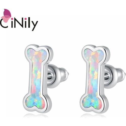 CiNily Silver Plated Jewelry Blue White Fire Opal Silver Plated & Rose Gold Womens Jewelry Stud Earrings OH4730-33