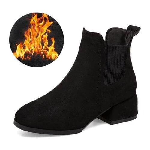 Women Winter Boots Mid-heel Thick Heel Round Toe Women Ankle Boots Solid Rubber Fashion Female Chelsea Boots