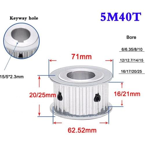 1PCS 5M 40 Tooth To 50 Tooth Timing Belt Pulley Synchronous Wheel Width 16mm 21mm Bore 6-25mm Keyway Hole