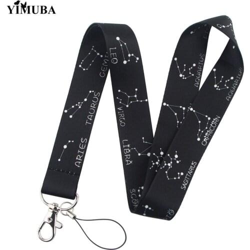 12 Constellation Horoscope Lanyards Keychain Leo Libra Virgo Sagittarius Astrology Zodiac Signs Simple Print Neck Straps Keyring