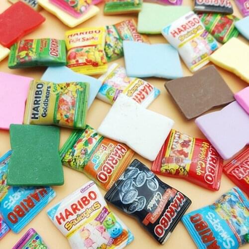 20Pcs Cartoon Simulation Candy Flat back Resin Cabochon Fake Food Play Fit Phone Decoration DIY Scrapbooking Craft Accessories