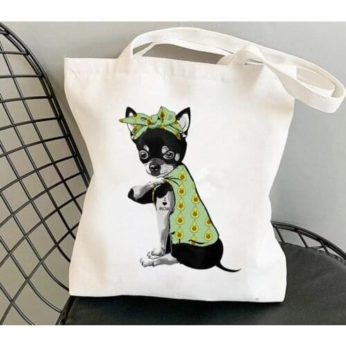 2021 Shopper Green Bandanas Chihuahua I LOVE MOM Printed Tote Bag women shopper handbag girl Shoulder shopping Lady Canvas Bag
