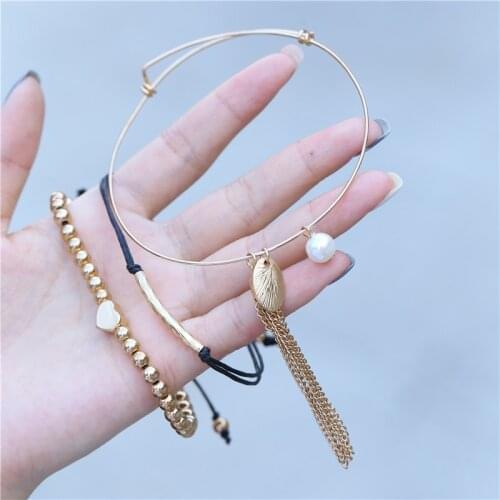3Pcs/Set Bohemian Gold Color Tassel Round Bracelet Set for Women Heart Braiding Bead Bracelet 2020 Fashion Women Men Jewelry