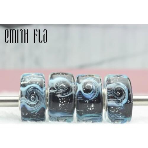 925 Sterling Silver Large Hole Blue Storm Murano Glass Beads European Charm Beads Fit Brand Bracelet Round Beads Jewelry