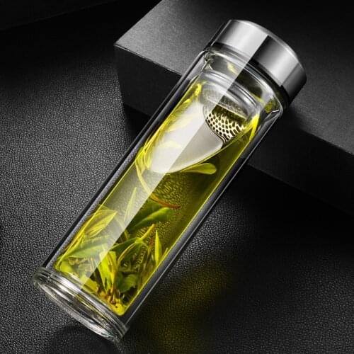 Double Wall Tea Bottle Infuser 800ml Office Man Filter Tea Water Bottle Glass Lid Transparent Bouteille Office Bottles AB50WB