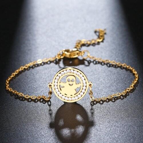 CACANA 316L Stainless Steel For Women Crystal Bracelet Cute Cartoon Ghost Halloween Fashion New Cute Exquisite Jewelry Gift