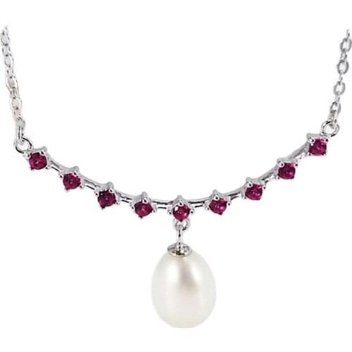 MADALENA SARARA Sterling Silver S925 8mm AAA Freshwater Pearl Pendant Chain Necklace Simple Style AAAA CZ inlaid
