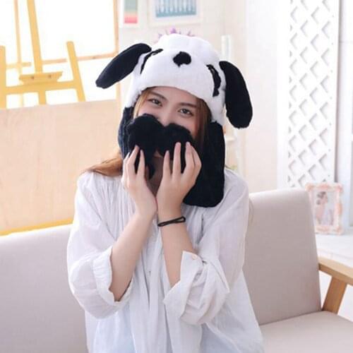 Black White Panda Hat Ear Moving Jumping Hat Funny Animal Design Plush Warm Hat Cap for Womens Girls