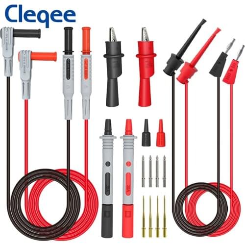 Cleqee P1308B 18PCS Test Lead Kit with Multimeter Probe 4mm Banana Plug To Test Hook Cables Replaceable Needles Alligator Clips