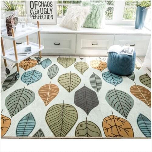 Nordic Style Colorful Leaf Carpet For Bedroom Cartoon Fresh Plant Printed Rug Kitchen Carpet Girl Room Mat