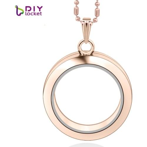 Diylocket New 30mm rose gold round locket magnetic glass floating charm lockets Zinc Alloy (chains included for free) LSFL02-3