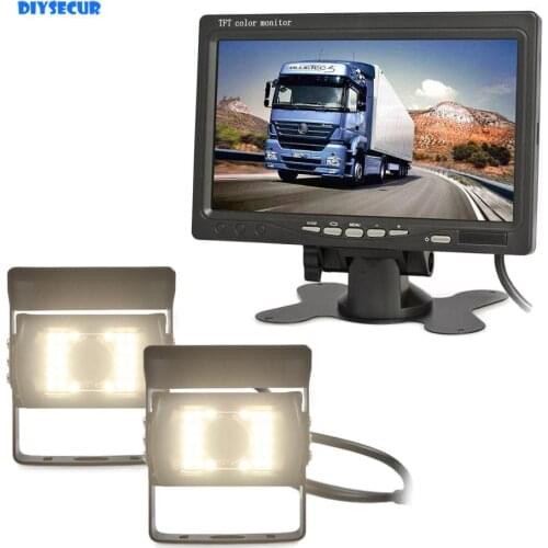 DIYSECUR DC 12V-24V 7" TFT LCD Car Monitor 2 x 4pin LED Night Vision CCD Rear View Camera for Bus Houseboat Truck