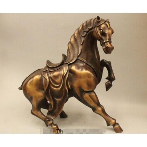 15" China Chinese Folk Bronze Zodiac Year Running Horse Success Statue Sculpture unicornio garden decoration