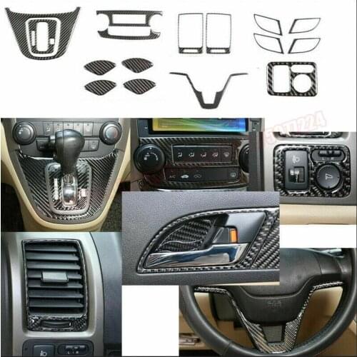 16Pcs Real Carbon Fiber Interior Set Trim Cover Fit For Honda CRV CR-V 2007-2011