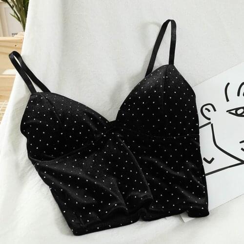 HELIAR Women Polka Dot Tops Women Black Underwear Crop Tops Sexy Women Sleeveless Spaghetti Crop Tops For Women