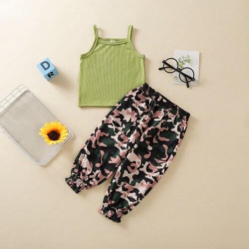 Summer Infant Kids Girls Camisole + Trousers Camouflage Print Elastic Waist Clothing Set 2Pcs Baby Outfit