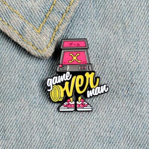 Cartoon Fun Game Machine GAME OVER Retro Enamel Brooch Alloy Badge Denim Clothes Bag Pin Cute Punk Woman Jewelry Christmas Gift