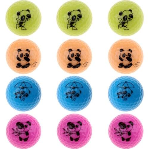 Set of 16 Professional Double Layer Practice Golf Ball Flexible Synthetic Rubber Distance Golf Ball With Cute Panda Printed