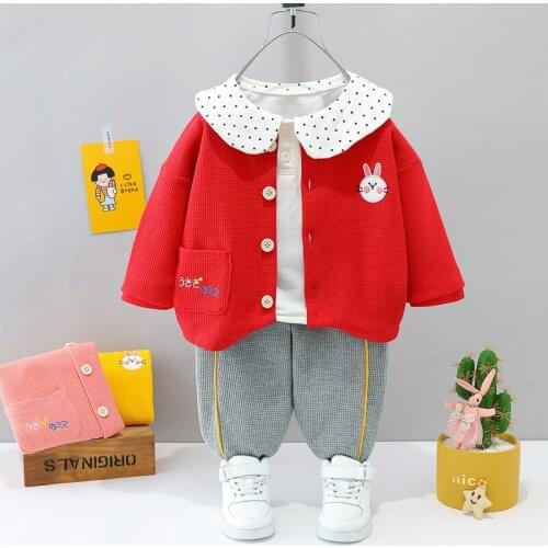 New Children Clothes Spring Autumn Baby Girls Clothing Infant Fashion Solid Jacket T-Shirt Pants 3pcs/Set Toddler Casual Suit