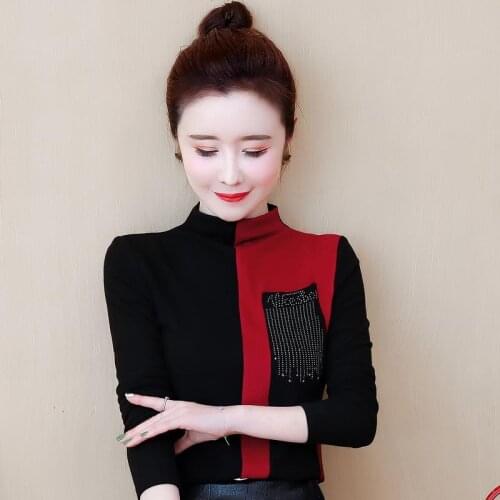 Autumn and Winter New Thick Slim Heavy Industry Hot Drilling Bottoming Shirt Women Western Style All-match Fashion Small Shirt