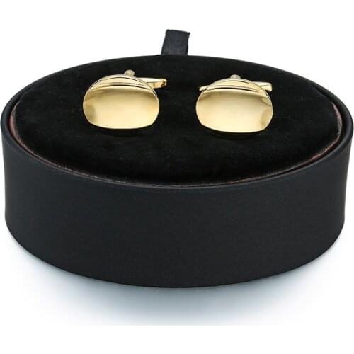 New high quality mens French Cufflinks Gift Set Gold Cufflinks Oval Black Leather Box Free Shipping