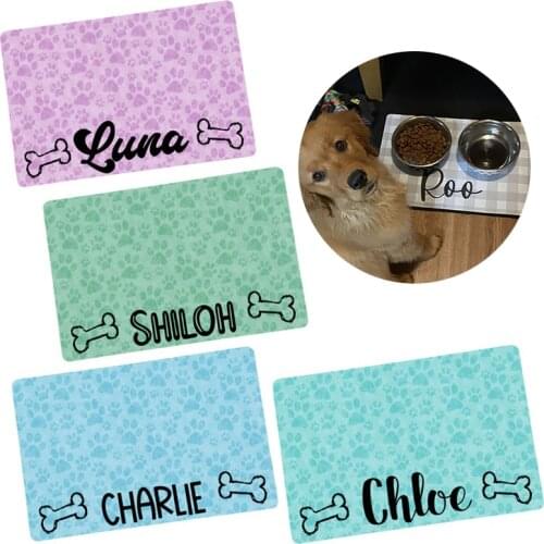 New Waterproof Pet Placemat Bowl Plate Pet Mat Drinking Feeding Pet Placemat PU Material Easy Washing Custom Name Pet Placemat