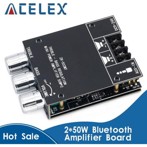 502MT 2*50W Bluetooth 5.0 Subwoofer Amplifier Board High Power Audio Stereo Amplifier Board AUX Bass Treble AMP 12V 24V