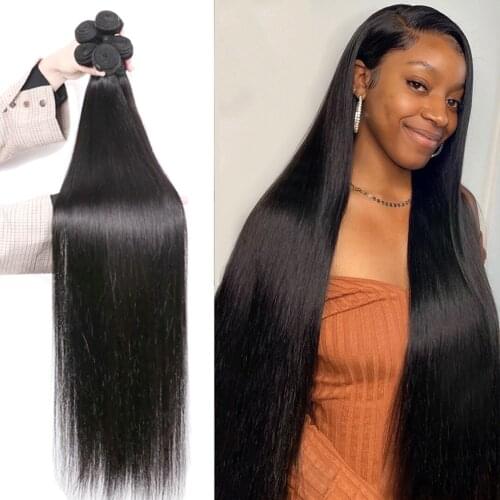 Straight 28 30 32 40 Inch Remy Brazilian Hair Weave Human Hair Bundles Natural Color 100% Human Hair Extension Bundles Only