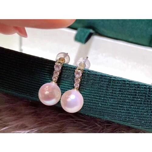 D319 Pearl Earrings Fine Jewelry Solid 18k Gold Fresh Water Pinkish White Pearl Females Earrings for Women Fine Presents