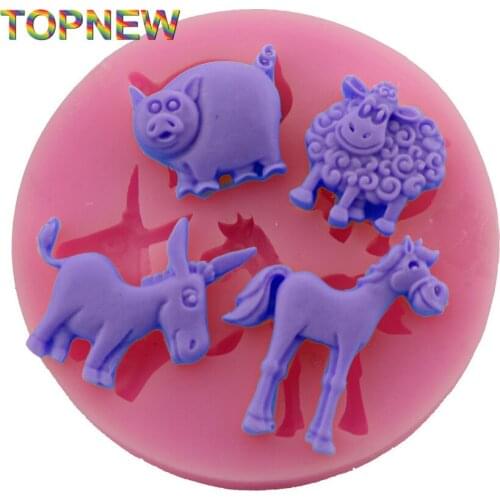 Livestock Pig Sheep Horse Donkey Silicone Mold Fondant Cake Decorating Baking Tools 2988