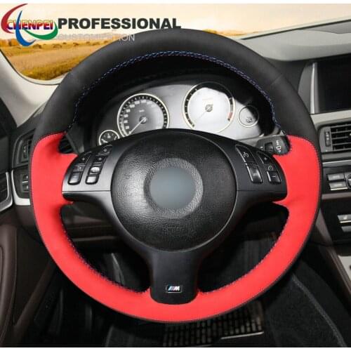 DIY Hand-Sewn Non-Slip Custom Black Red Suede Steering Wheel Cover For BMW E46 E46/5 5 Series E39 M3 M5 Car Interior Accessories
