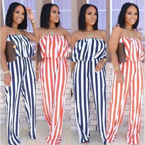 Striped Sling Halter Womens Jumpsuit Jumpsuit Sexy Nightclub Party Elegant All-in-one Suit Ruffle Sexy Bust Halter Jumpsuit