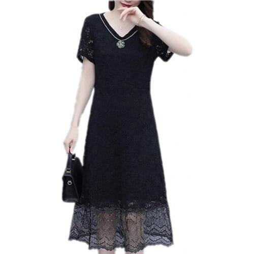 2021 Summer Fashion Trend Elegant And Dignified Short Sleeve V-Neck Slim Womens Large Size Lace Dress