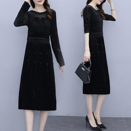 Women Long SLeeve Autumn Winter Dress Mesh Patchwork Black Party Cocktail A-Line Fashion Elegant Office Ladies Work Wear Dresses