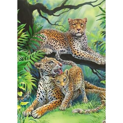 5D DIY Animal Painting Diamond Painting Square/Round Diamond Leopard Family Picture Cross Stitch Decoration Artwork WG2950