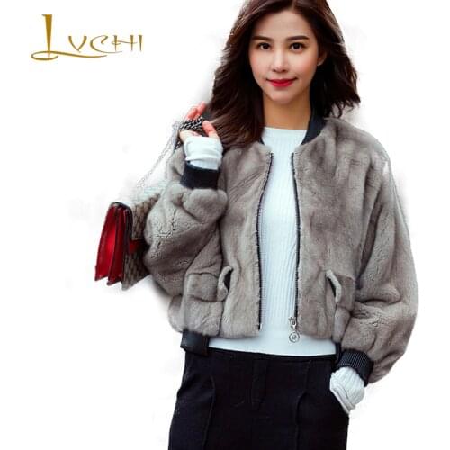 LVCHI 2019 Winter Import Mink Fur Coat Real Fur Coats Women Full Batwing Sleeve Mandarin Collar Short Mink Fur Moto Style Coats