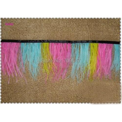 10Yards/Lot!Height 5-6"(12-15cm) Pink/Sky Blue/Yellow mixed colour Ostrich Feather Trimming Fringe New Design,fringe lot