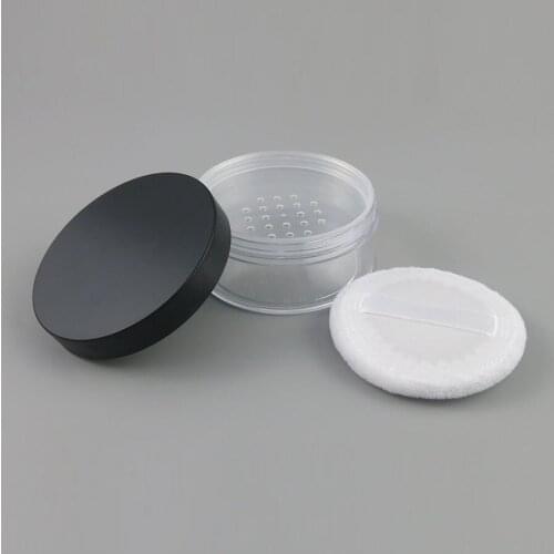 2pcs 50g Portable Plastic Powder Box Clear Round Box Jars 50ml Travel Make Up Cosmetic Containers With Sifter and Lids