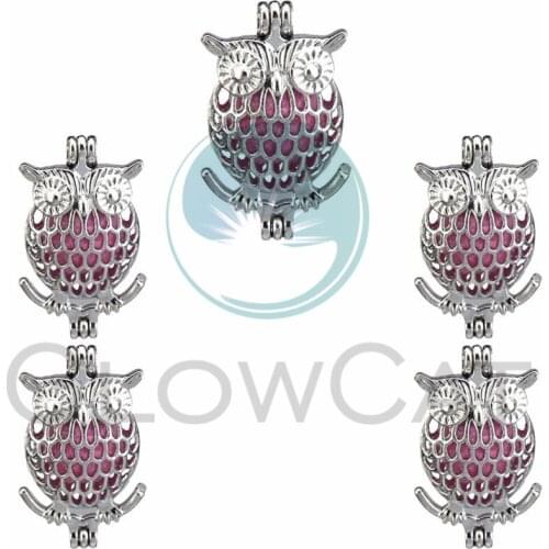 5X Owl Pearl Cage Jewelry Findings Cage Locket Pendant Essential Oil Diffuser Locket For Oyster Pearl Necklace