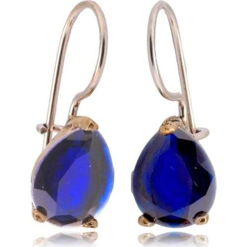 925 Sterling Earrings with Blue Zircon Stone and Drop Shaped