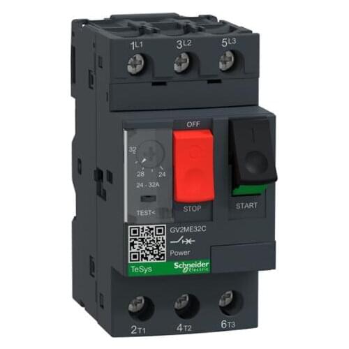 GV2M32 GV2ME32 GV2ME32C GV2-ME32C Motor circuit breaker, TeSys GV2, 3P, 24-32 A, thermal magnetic, screw clamp terminals