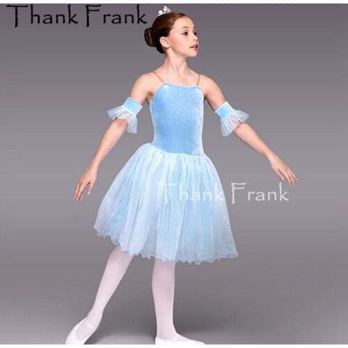 New Velvet Ballet Dress Girls Sky Blue Dance Costume Kids Shiny Tutu Dresses Children Camisole Romantic Ballerina Costumes C732