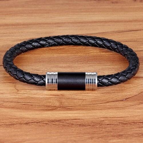 TYO Fathers Day Gift Simple Design 5 Styles For Choices 19/21CM Genuine Leather Bracelet Stainless Steel Accessories Jewelry