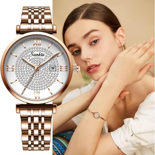 Relogio Feminino SUNKTA NEW Luxury Rose Gold Women Watches Fashion Bracelet Ladies WristWatch Quartz Watch Reloj Mujer Girl Gift