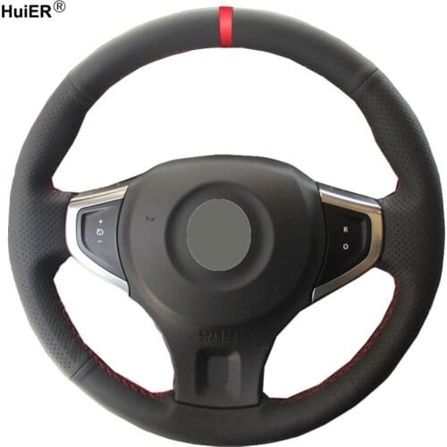 HuiER Hand Sewing Car Steering Wheel Cover Breathable Red Marker For Renault Koleos 2009-2014 Samsung QM5 Auto Car Protector
