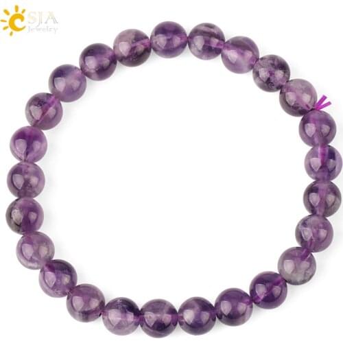 CSJA Natural Stone Elastic Bracelet Pink Quartz White Purple Crystal Green Aventurine Healing Beads Female Strand Bracelets G255