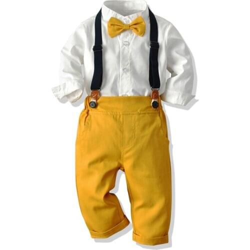 Kids Autumn Spring Boys Clothes Set Gentleman Wedding Children Party Clothing T-Shirt+Belt Pants+Tie 3Pcs Baby Boys Clothing Set