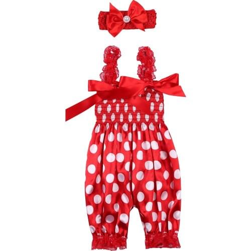 Kids Jumpsuit with Headband Girls Dots/ Flower/ Leopard Print Sleeveless Romper with Elastic Shoulder Strap+ Headwear