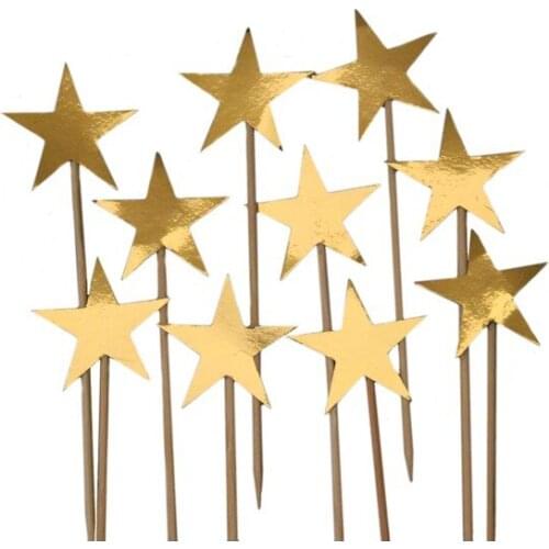 Elitparti Star Toothpick Ornament Gold 10 Pcs-Heart Toothpick Ornament Gold party material