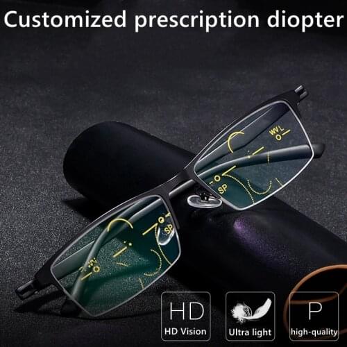 Customized Prescription Reading Glasses Men Anti Blue Light Tr90 Half Frame Progressive Multifocal Presbyopia Glasses 175 275